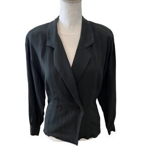 Vintage Henri Bendel 100% Silk Hourglass Blazer Black 10